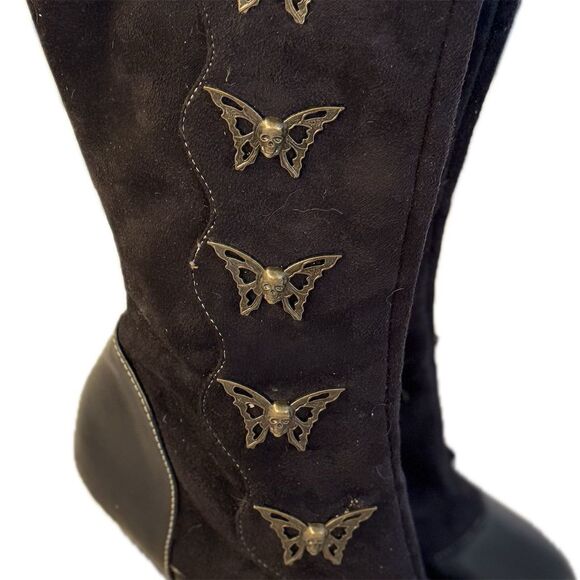 Demonia Women's Steampunk Skull & Butterfly Boots Black Size 6.5 Mid-Calf - Picture 10 of 12